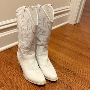 White Embroidered Heeled Boots Worn Once fora Fashion Show